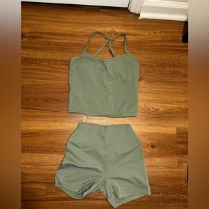 Olive green crop tank and shorts workout set size M